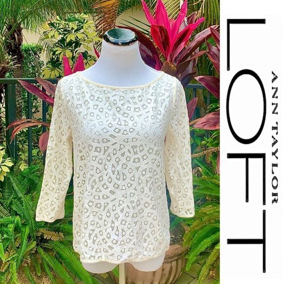 🍍3/$15🍍 LOFT Open Lace 3/4 Sleeve Blouse - Picture 1 of 6